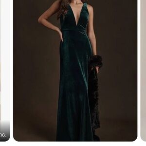 Jenny Yoo Green Velvet Maxi Dress Sheer Front size 0